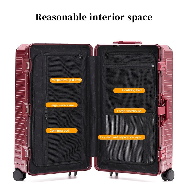 Wide-Handle PC Aluminium Frame Suitcase with Spinner Wheels