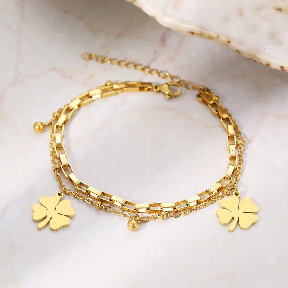 Gold Bracelet with Four-Leaf Clover Charm | Women's Lucky Jewellery