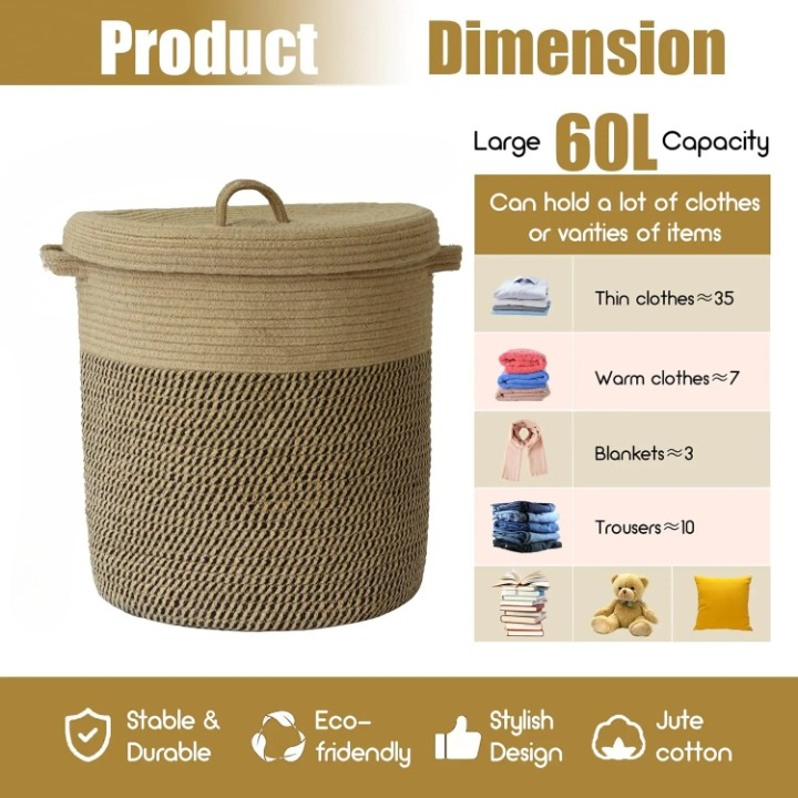 Woven Cotton Laundry & Storage Basket with Lid 60L – Amara