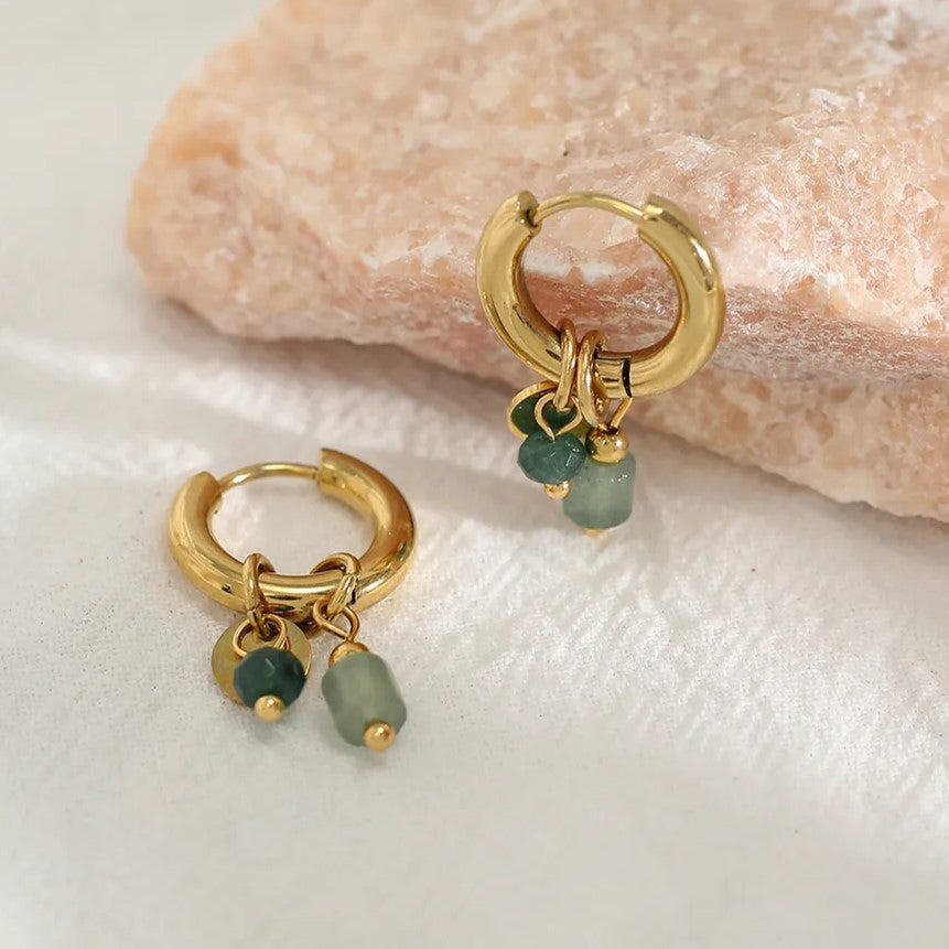 Natural Stone Gold Hoops | Elegant Women's Jewellery