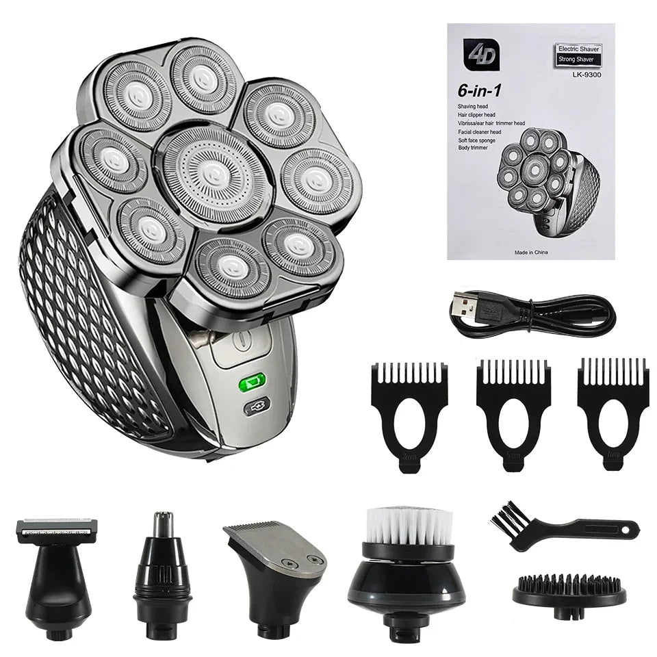 6-in-1 Waterproof Men’s Electric Shaver with 9D Floating Heads & Grooming Kit – MultiTrim
