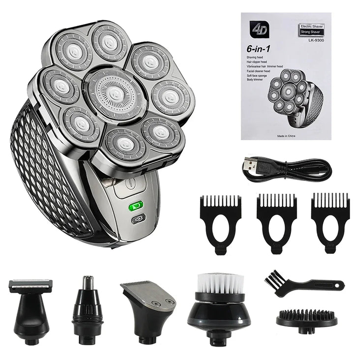 6-in-1 Waterproof Men’s Electric Shaver with 9D Floating Heads & Grooming Kit – MultiTrim