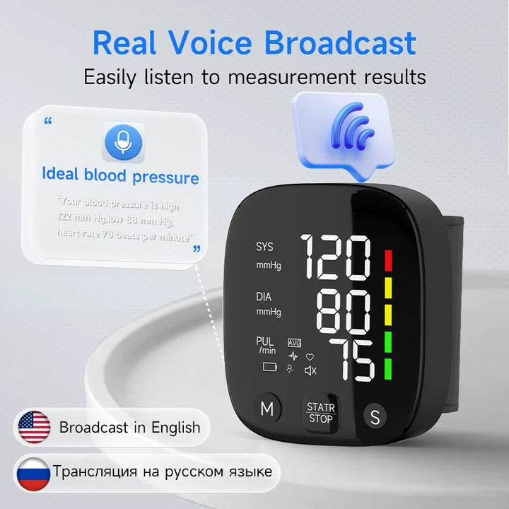 Rechargeable LED Wrist Blood Pressure Monitor with Voice Function – HeartGuard