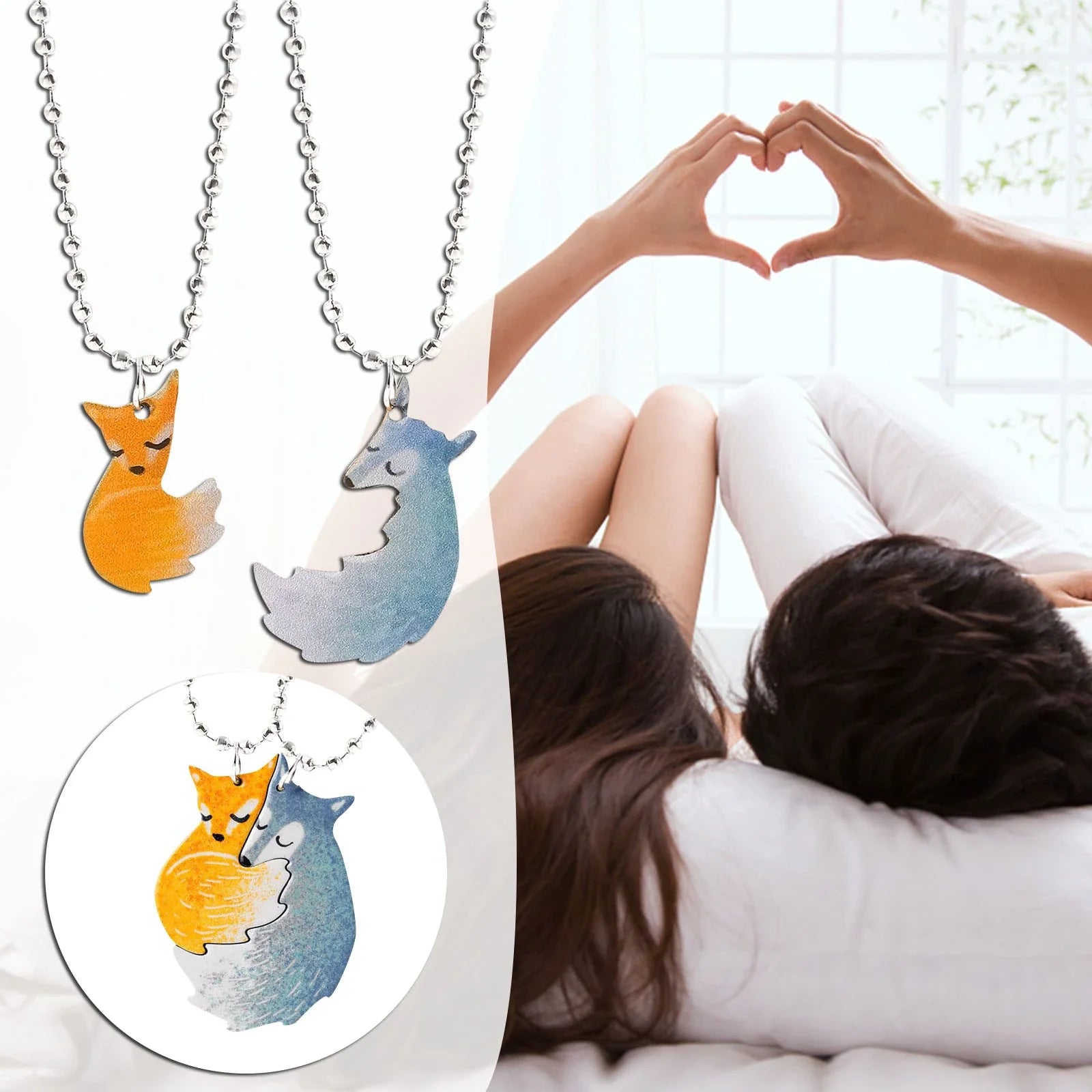 Charming Fox and Wolf Couple Necklace