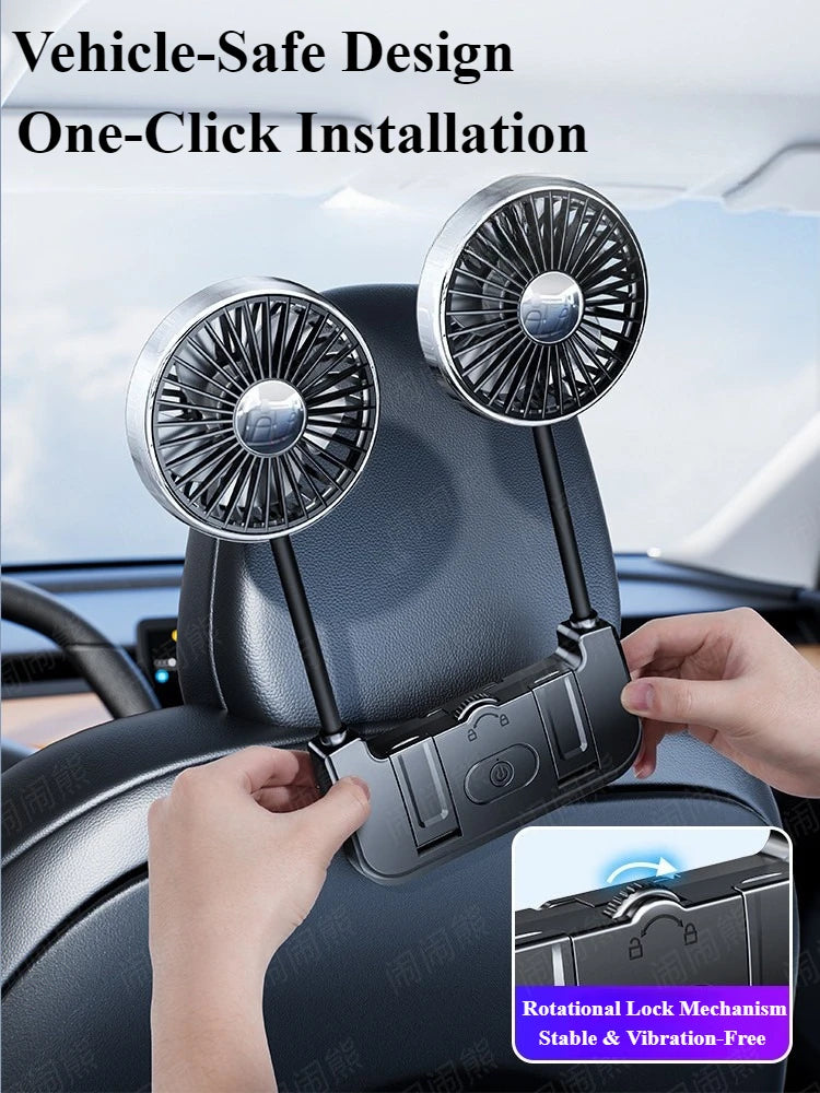 Dual-Head Rear Seat Fan – Eary – (USB-C Rechargeable)