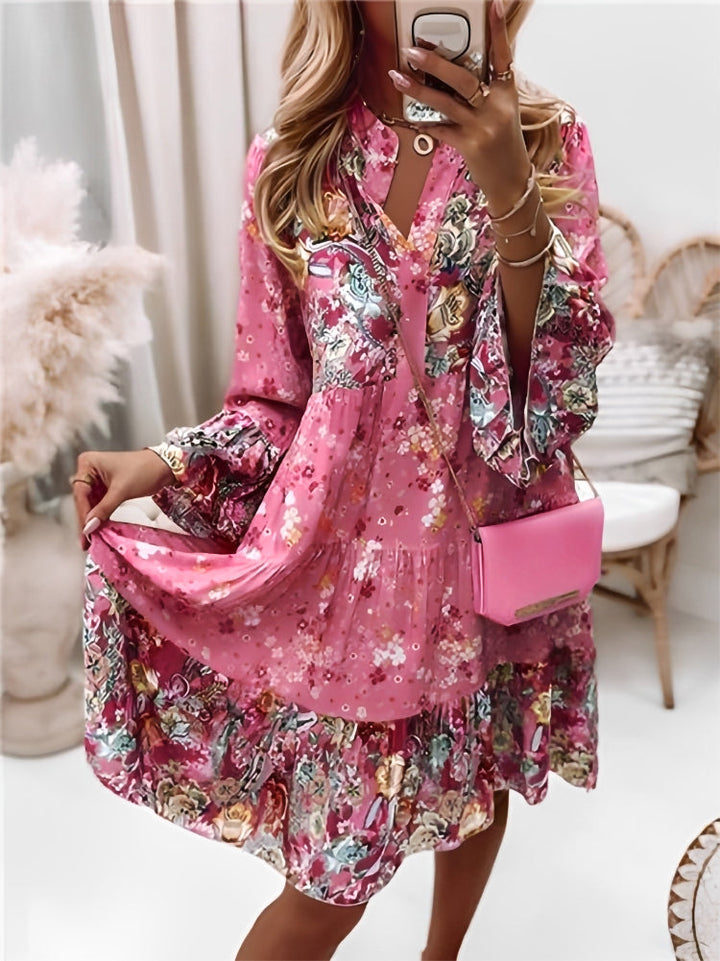 Floral Print Midi Dress With Long Sleeves And Button Closure – Amelise