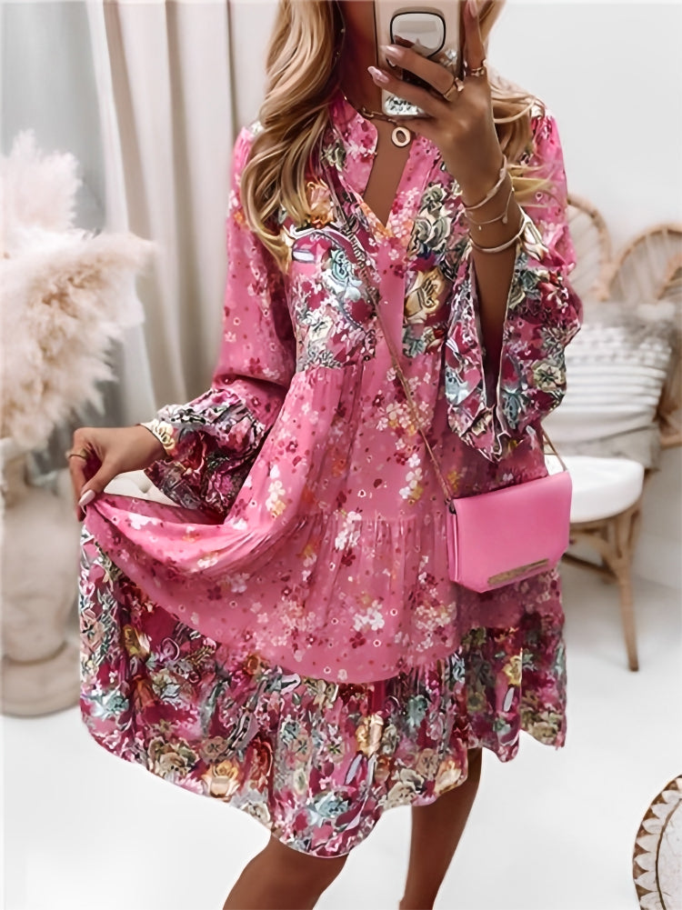 Floral Print Midi Dress With Long Sleeves And Button Closure – Amelise
