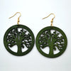 Vintage Green Carved Wooden Earrings | Unique Handmade Jewellery