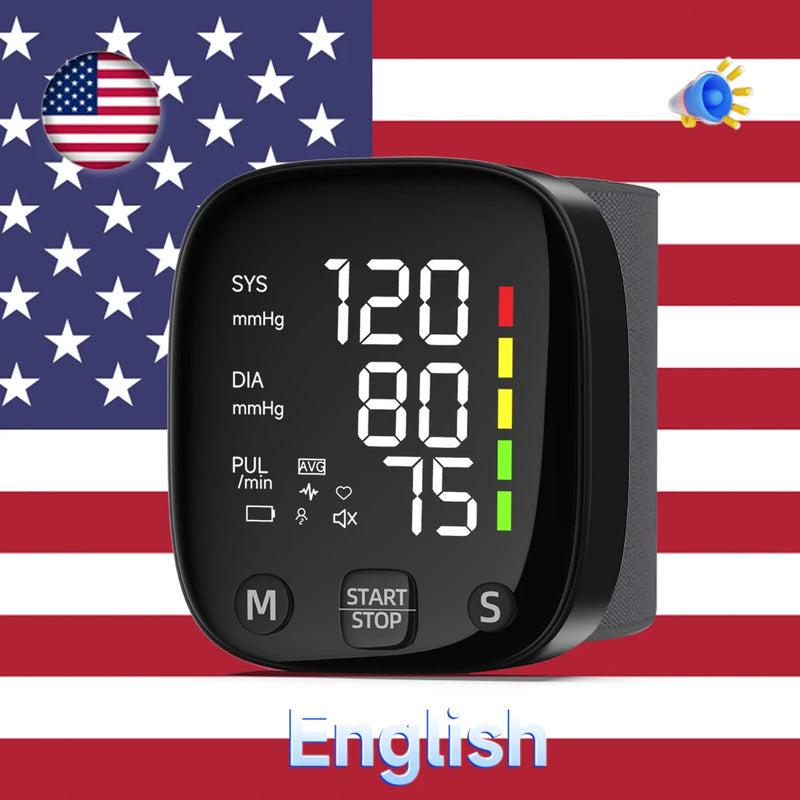 Rechargeable LED Wrist Blood Pressure Monitor with Voice Function – HeartGuard