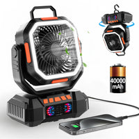 Rechargeable Camping Fan with 40000mAh Battery & LED Lantern – F22