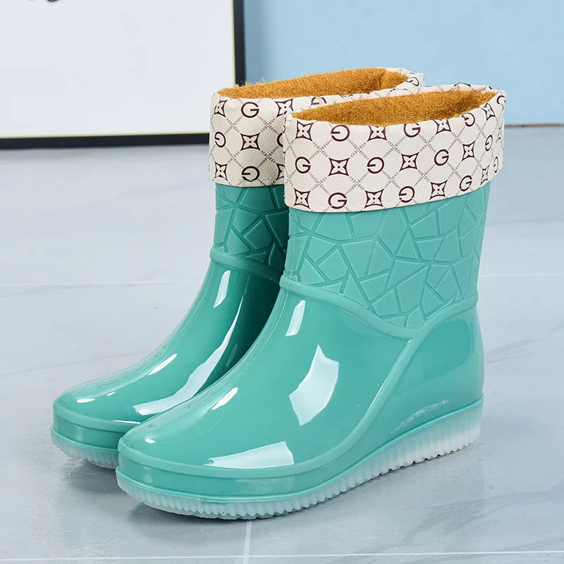 Ladies' half-height waterproof rain boots with pattern & non-slip sole – Marvella