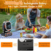 Rechargeable Camping Fan with 40000mAh Battery & LED Lantern – F22