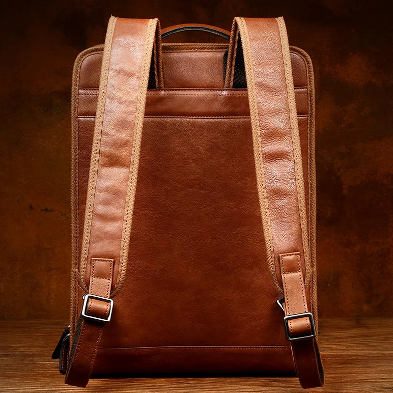 First-Layer Leather Laptop Backpack 16 Inch