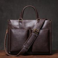Genuine Leather Executive Laptop Briefcase with Shoulder Strap