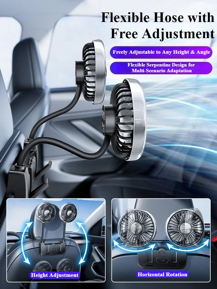 Dual-Head Rear Seat Fan – Eary – (USB-C Rechargeable)