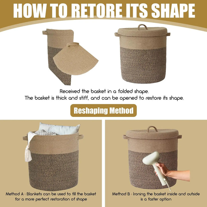 Woven Cotton Laundry & Storage Basket with Lid 60L – Amara