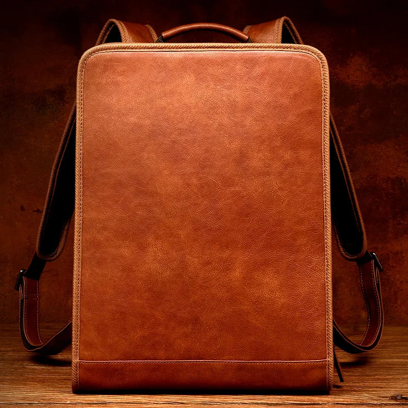 First-Layer Leather Laptop Backpack 16 Inch