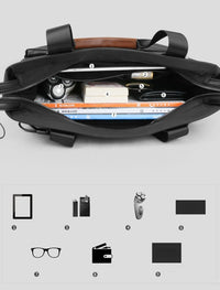 Men’s Oxford Canvas Business Briefcase with Crossbody Strap