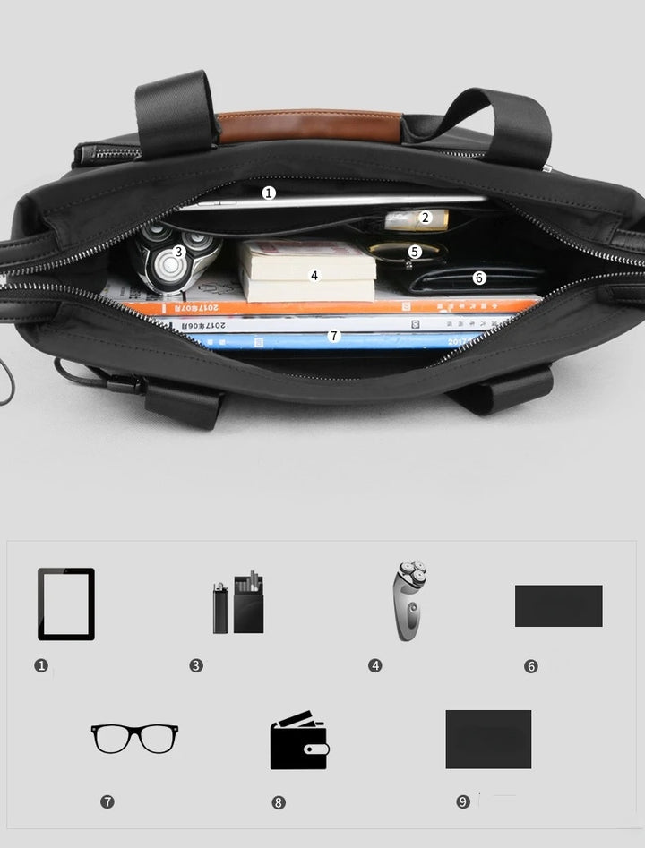 Men’s Oxford Canvas Business Briefcase with Crossbody Strap