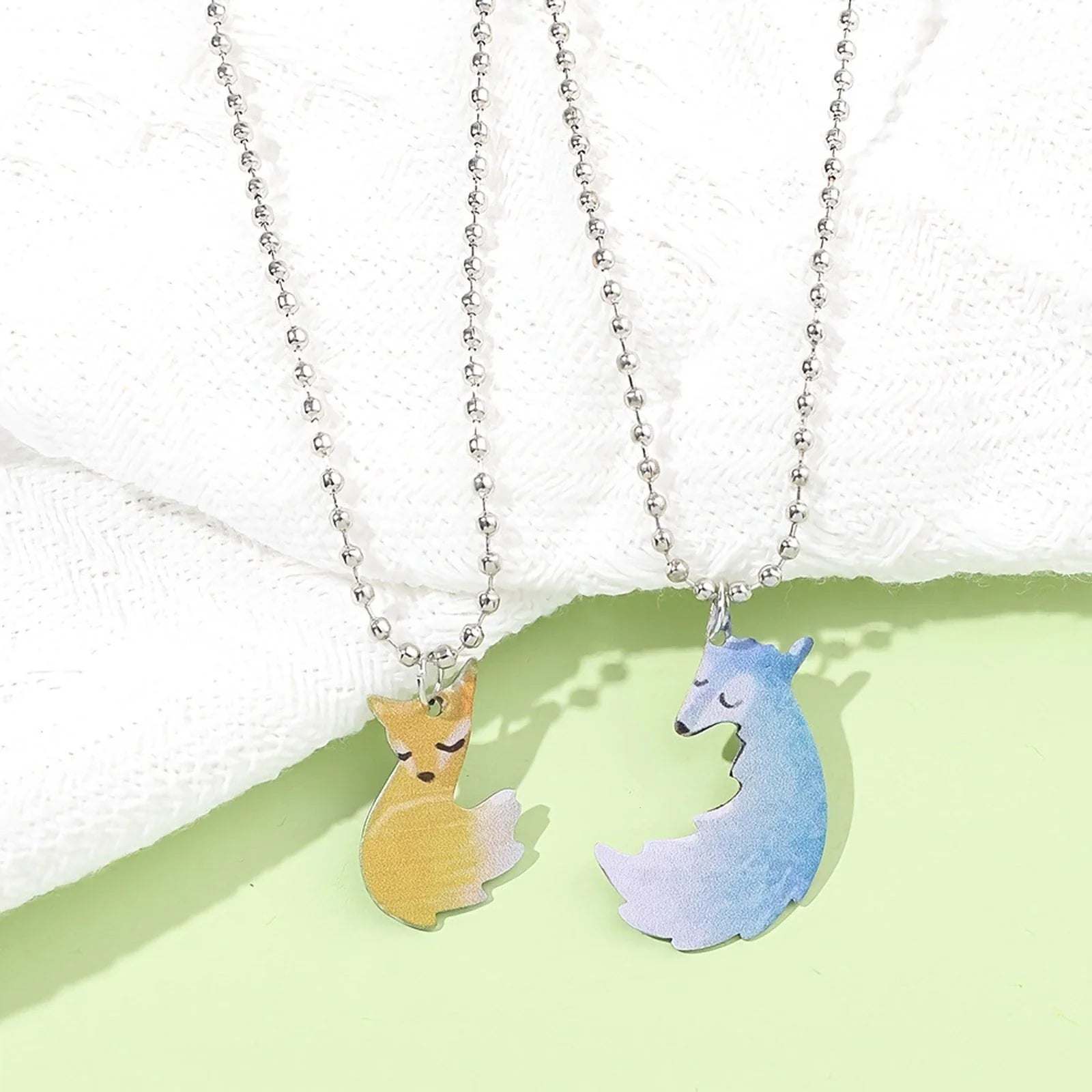 Charming Fox and Wolf Couple Necklace