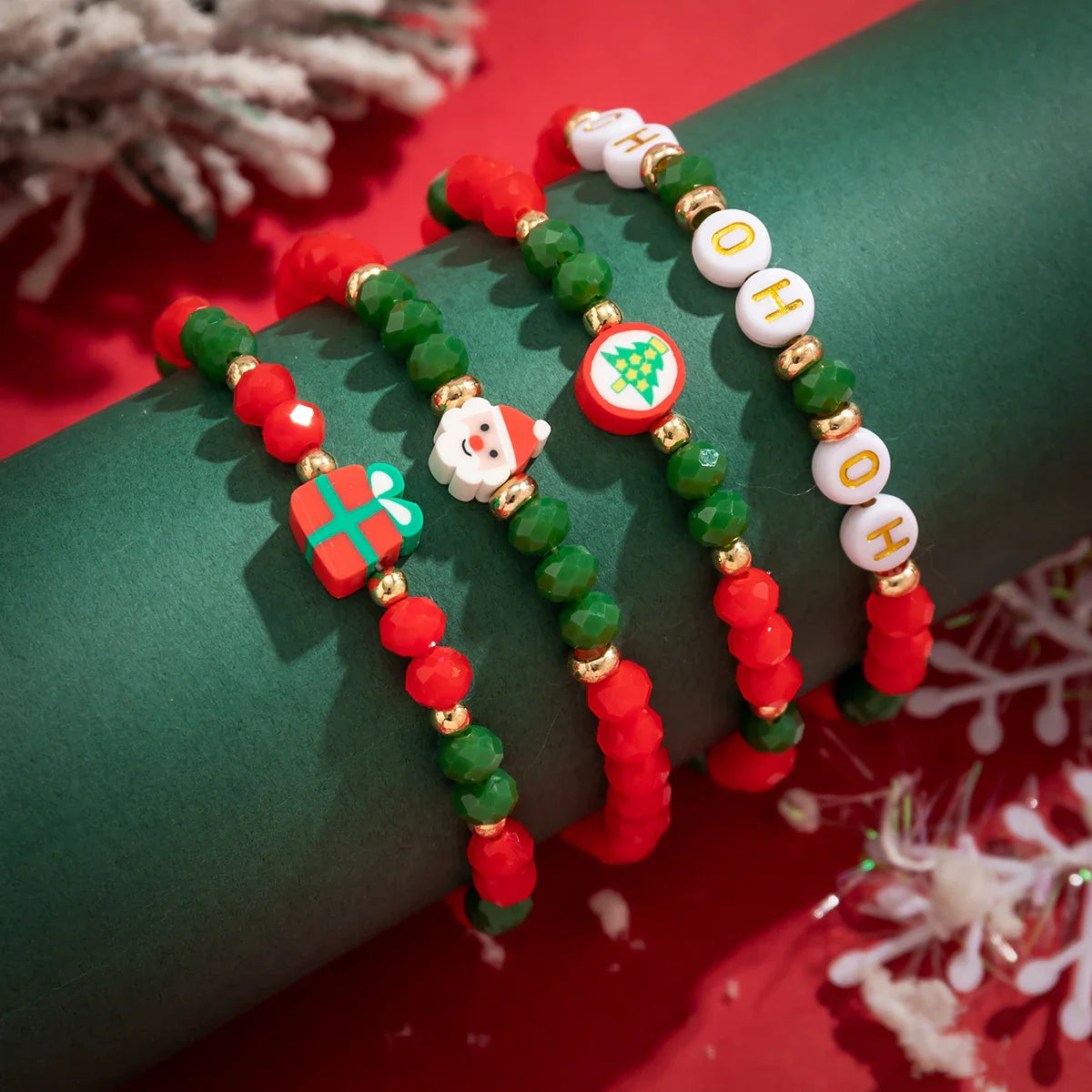 4 PIECE CHRISTMAS BEAD BRACELET SET