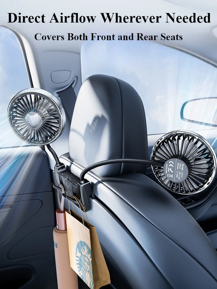Dual-Head Rear Seat Fan – Eary – (USB-C Rechargeable)