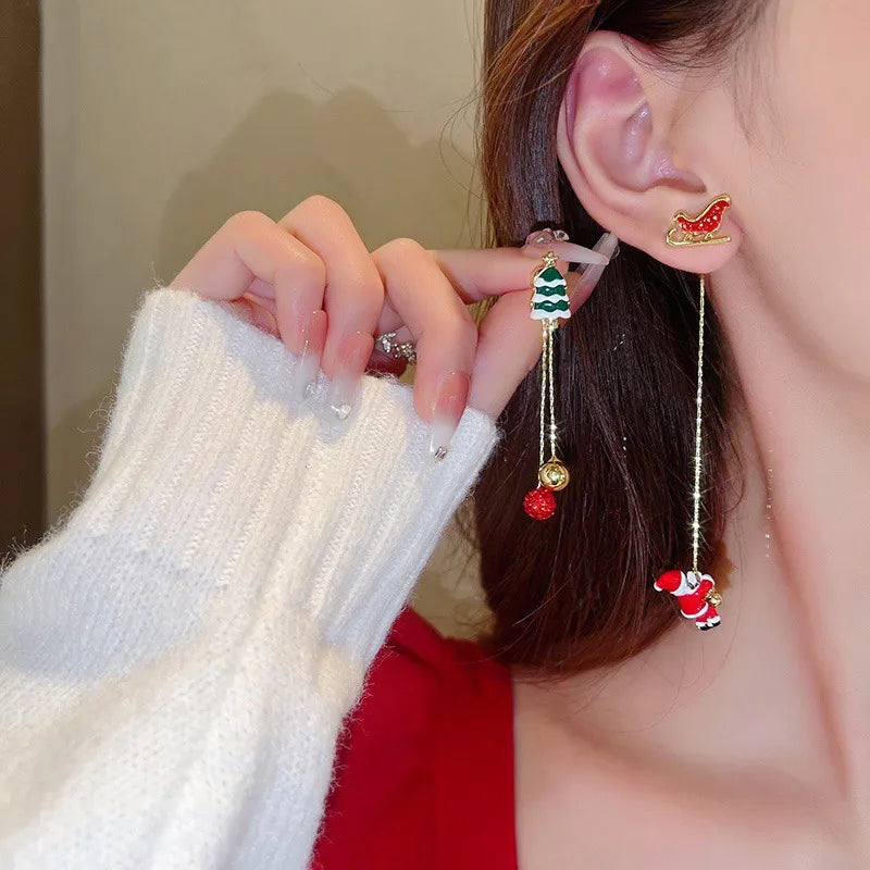 Festive Santa Tassel Earrings | Long Christmas Dangle Jewellery