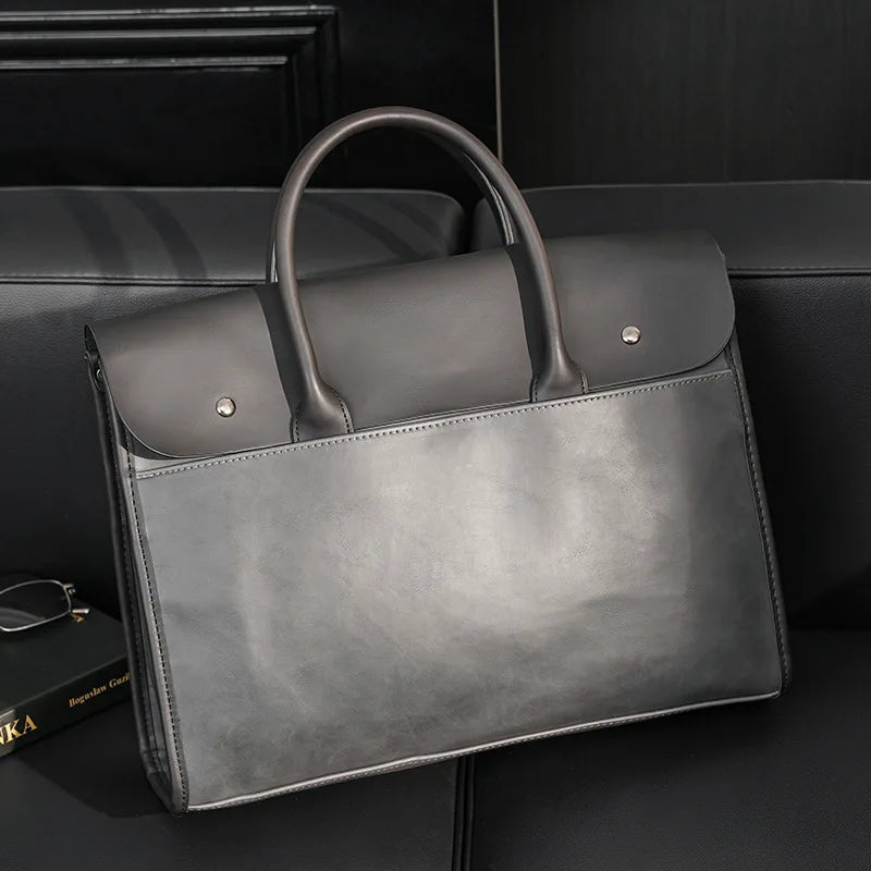 Men’s Retro PU Leather Briefcase with Shoulder Strap