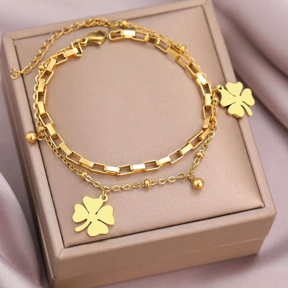 Gold Bracelet with Four-Leaf Clover Charm | Women's Lucky Jewellery