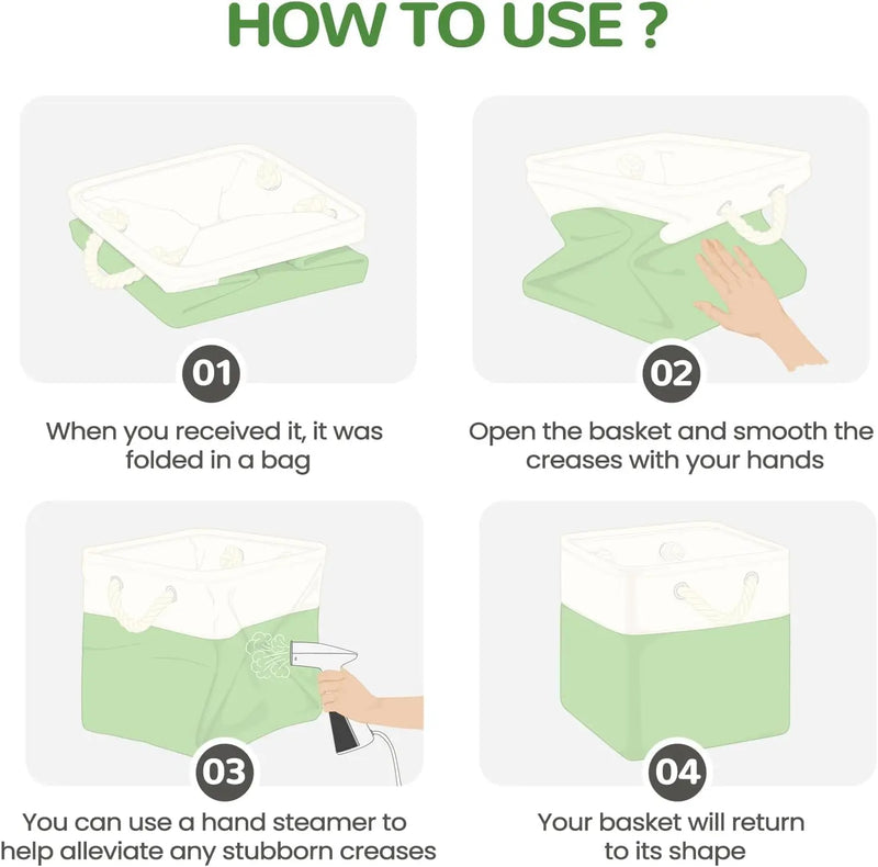 Set of 6 Foldable Fabric Cube Storage Boxes with Rope Handles – Nadir