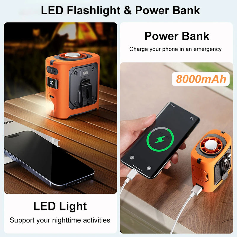 8000mAh Portable Cooling Waist Fan with Power Bank & LED Light – FrostBreeze