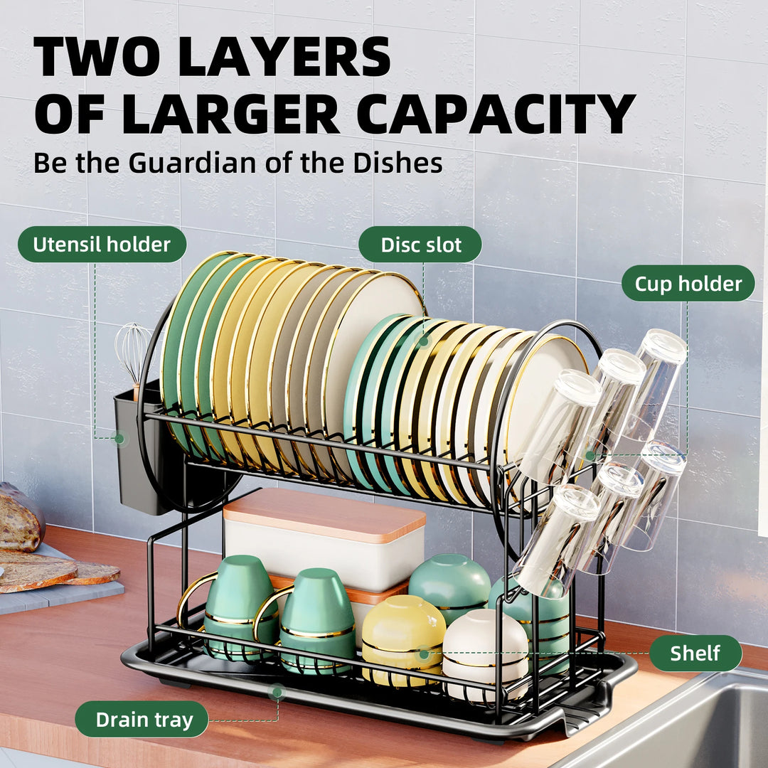 2-Tier Dish Drying Rack with Drainboard & Cutlery Holder – Aria