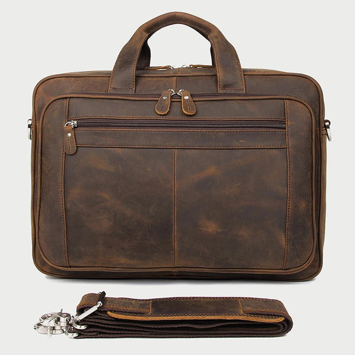 Large Genuine Crazy Horse Leather Laptop Briefcase 17 Inch