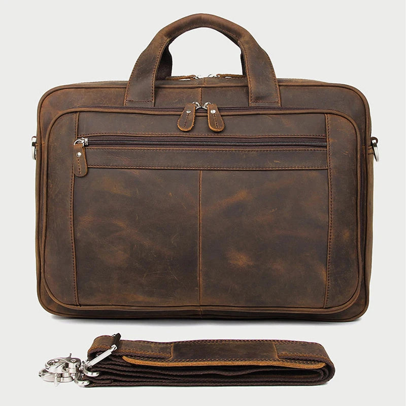 Large Genuine Crazy Horse Leather Laptop Briefcase 17 Inch