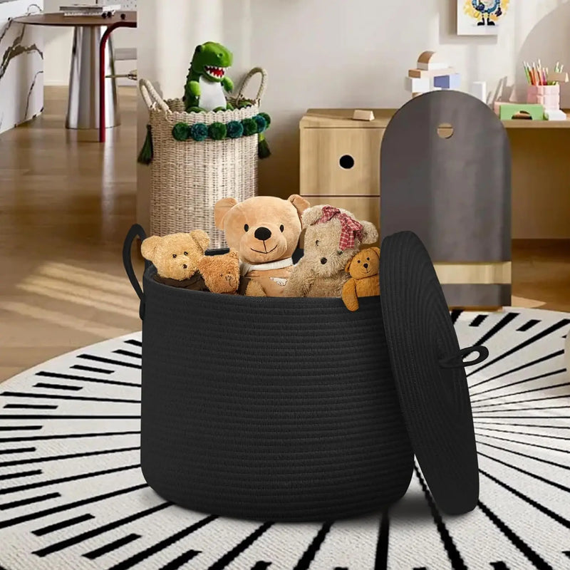 Large Black Cotton Rope Storage Basket with Lid – Selwyn