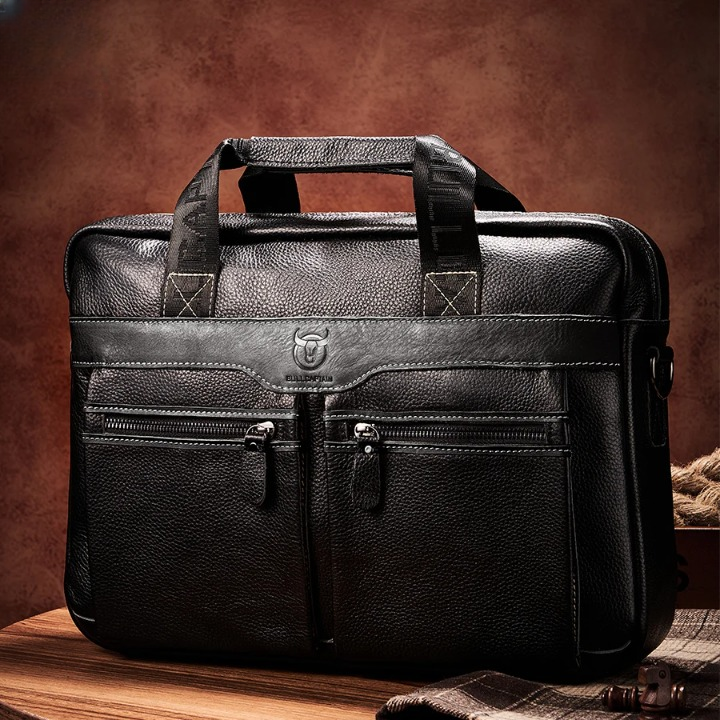 Men’s Genuine Leather Laptop Shoulder Bag 15.6 Inch