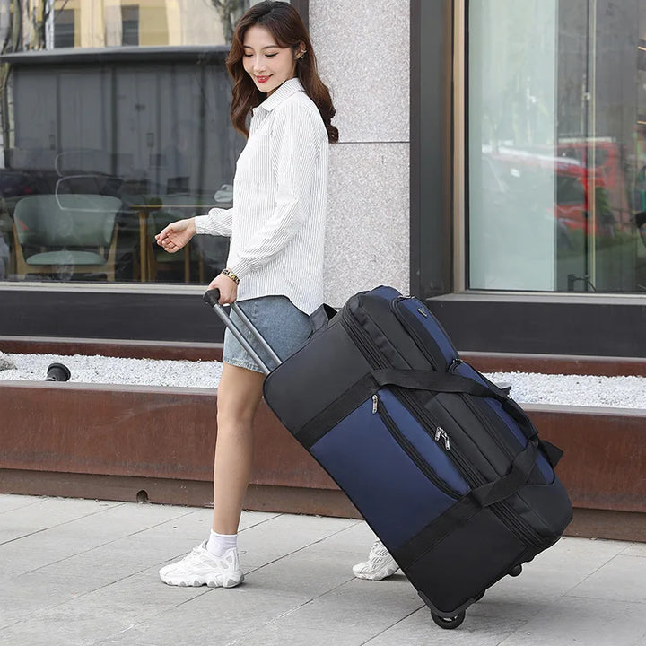 Large Oxford Cloth Trolley Travel Bag with Wheels – Foldable Design