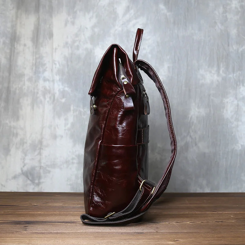 Vegetable-Tanned Cowhide Leather Laptop Backpack