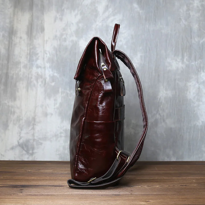 Vegetable-Tanned Cowhide Leather Laptop Backpack