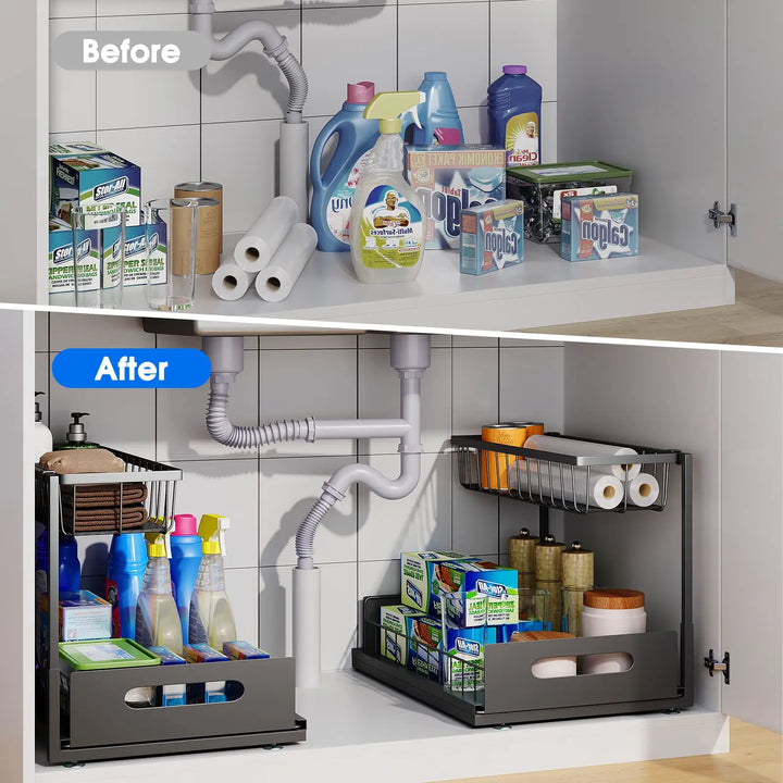 2-Tier Under Sink Sliding Cabinet Organiser – Arlo
