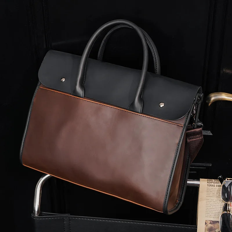 Men’s Retro PU Leather Briefcase with Shoulder Strap
