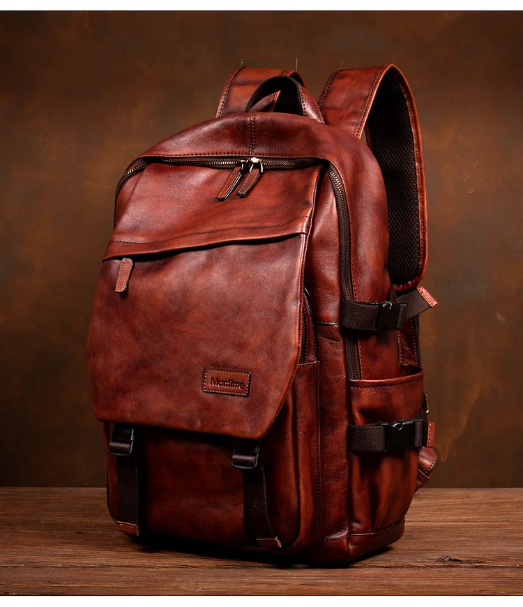Handmade Vegetable-Tanned Leather Laptop Backpack