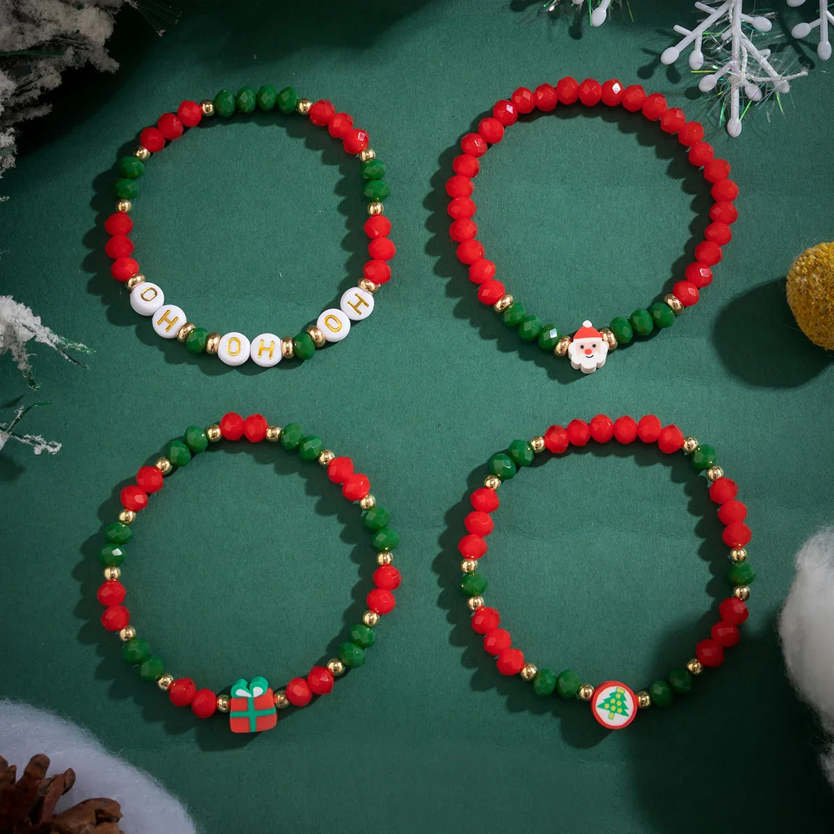 4 PIECE CHRISTMAS BEAD BRACELET SET