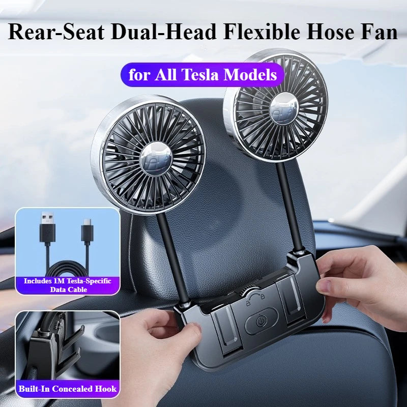 Dual-Head Rear Seat Fan – Eary – (USB-C Rechargeable)