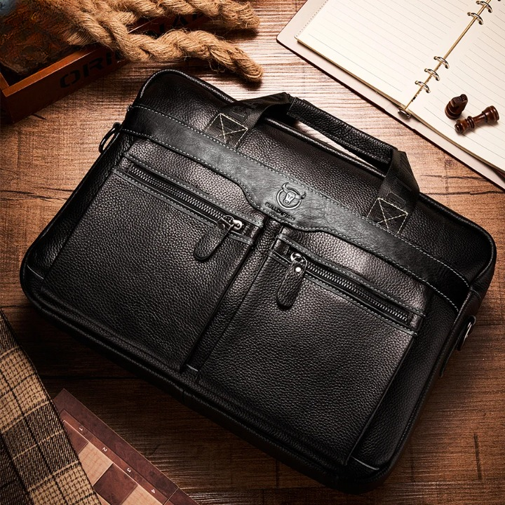 Men’s Genuine Leather Laptop Shoulder Bag 15.6 Inch