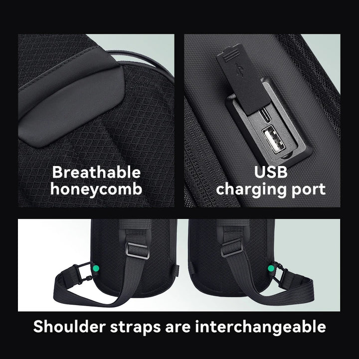 Waterproof Hard-Shell Crossbody Bag with USB Port