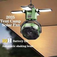 Solar Camping Fan with 6000mAh Battery, LED Light & 4-Speed Cooling – SunBreeze