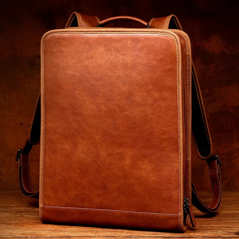 First-Layer Leather Laptop Backpack 16 Inch