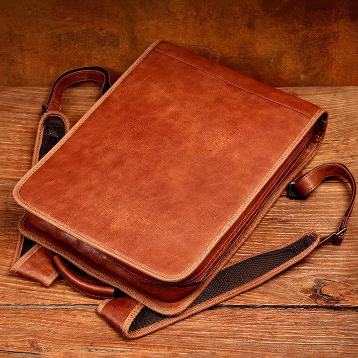 First-Layer Leather Laptop Backpack 16 Inch