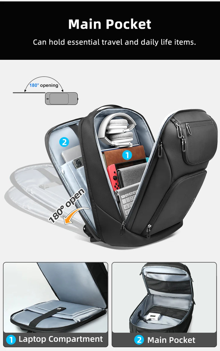 High-Capacity Waterproof Laptop & Travel Backpack with USB Charging